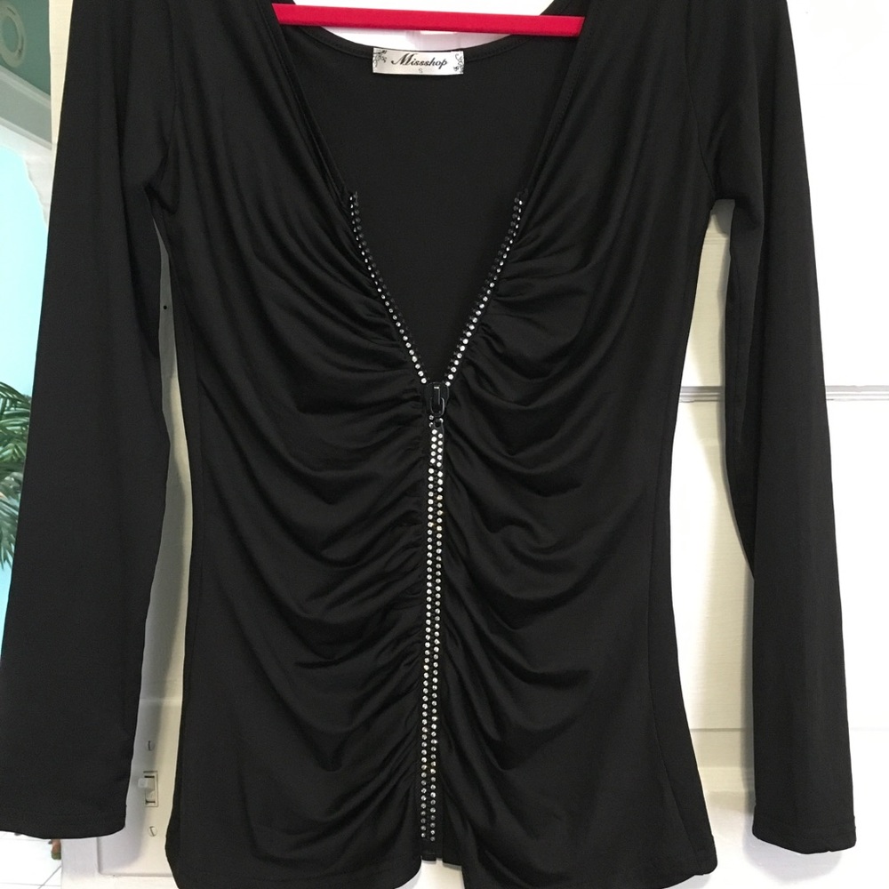 Rhinestone Black Blouse